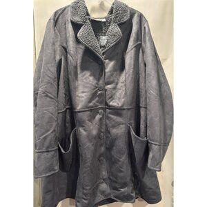 D & Co Jacket Womens Size 2X Gray Faux Suede Sherpa Lined Button Up Coat